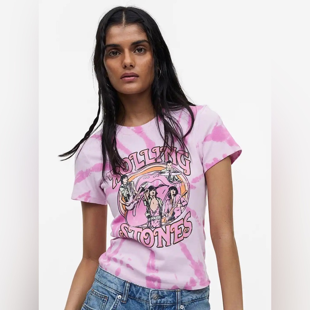 H&M Pink Rolling Stones Top